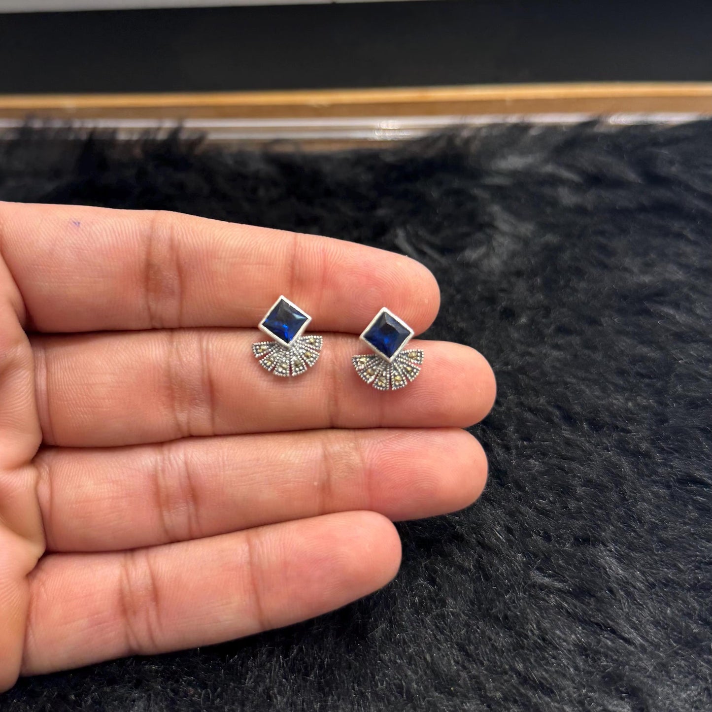 Silver 925 Gemstone Fan-Shaped Stud Earrings | Elegant Jewelry for Women | Unique Gift Idea & Accessory