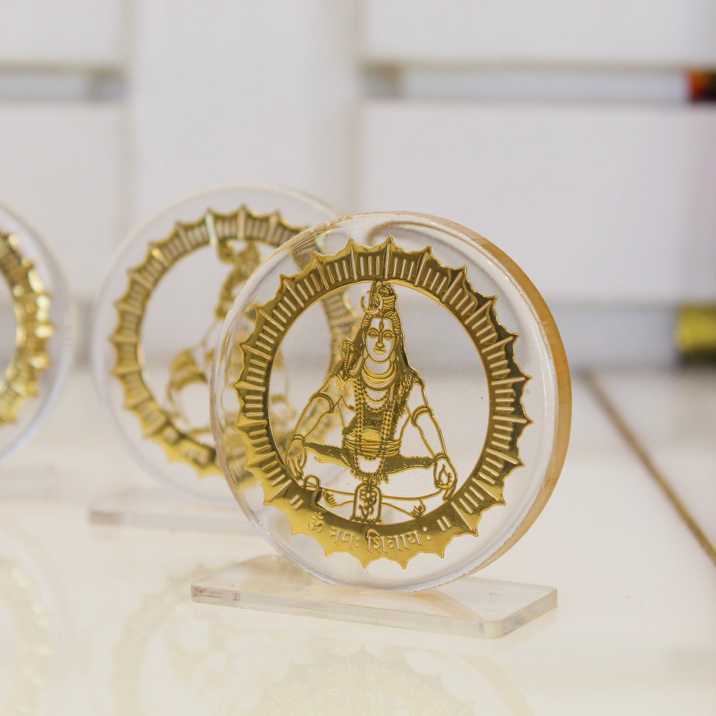 24k gold plated Hindu Acrylic Coin Decor: Shiva, Durga, Lakshmi Art (One Piece only)