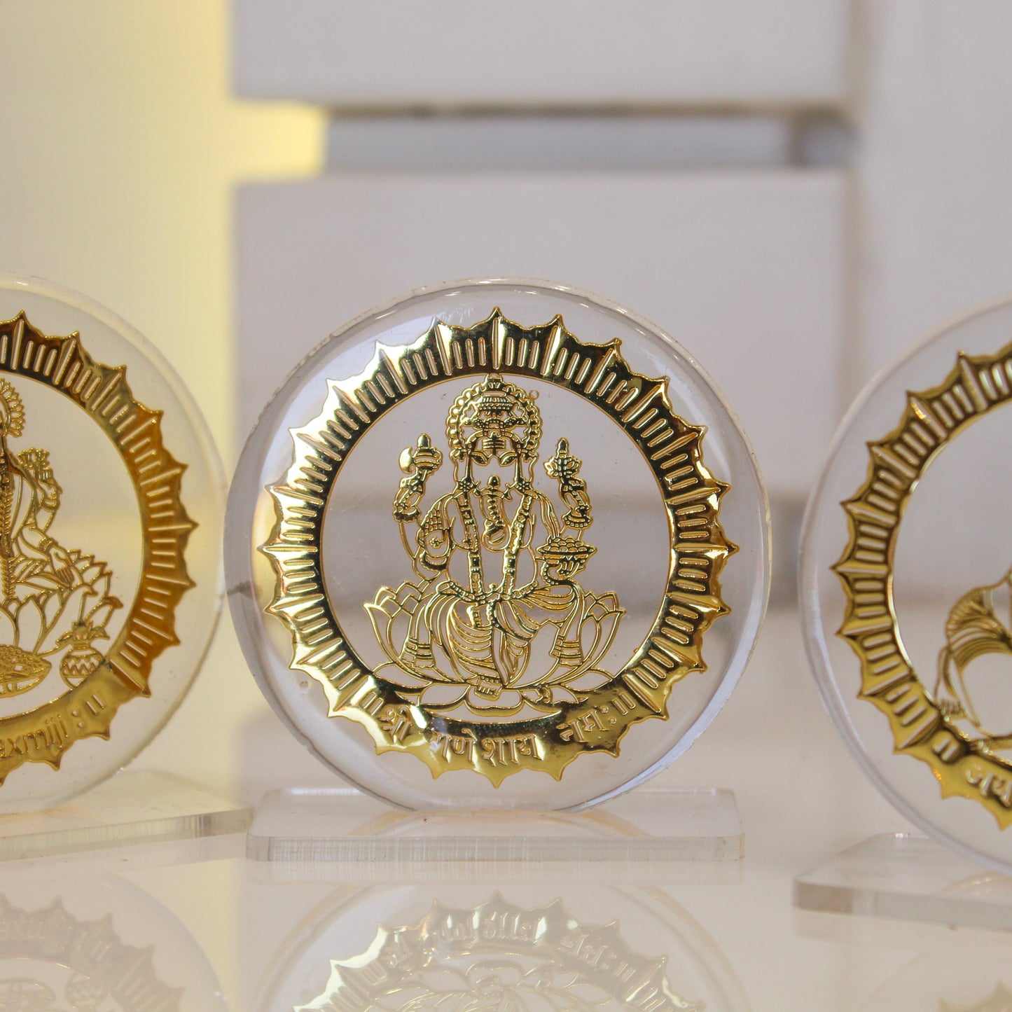 24k gold plated Hindu Acrylic Coin Decor: Shiva, Durga, Lakshmi Art (One Piece only)