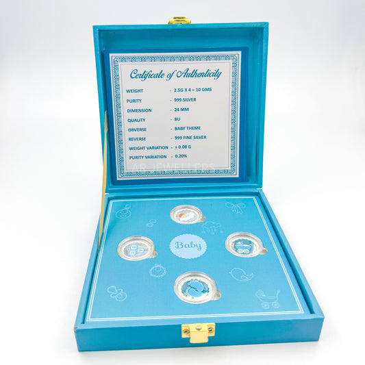Pure Silver Baby Coin Set – Adorable 4 Coin Gift Box for Newborns | Perfect It's a Boy/Girl Baby Shower Keepsake | Cherish Birth Memories