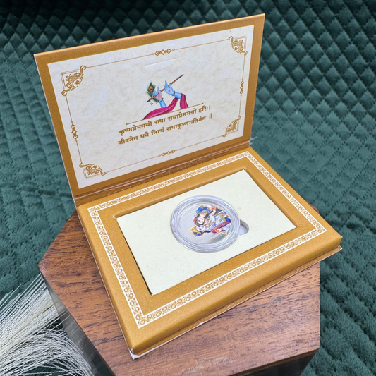 1 Gram Pure Silver Radha Krishna Coin | Gift Box Packaging | Festival Return Gift | Pooja Token | Diwali Silver Coin