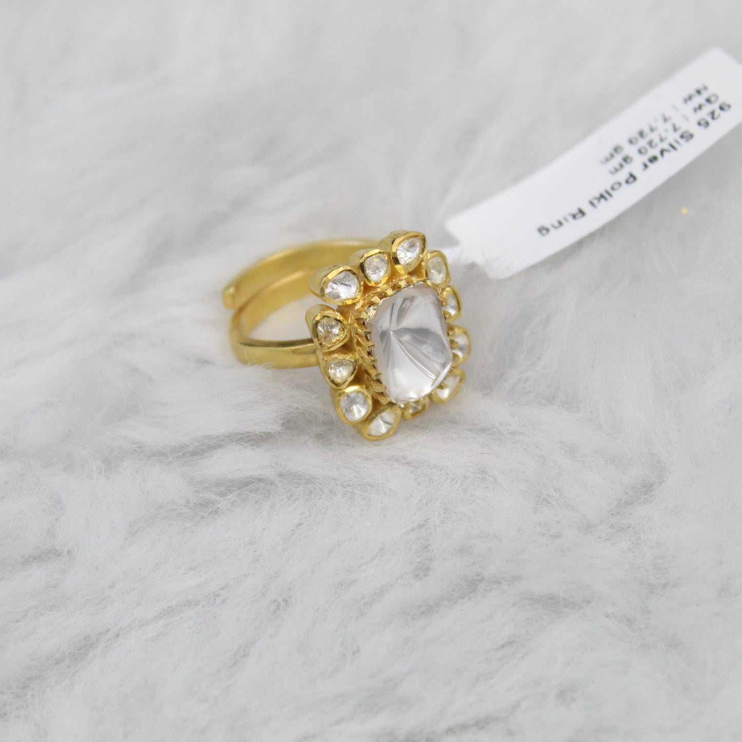 Handmade 925 Silver Polki Ring | Adjustable Polki Style | Vintage Gold Finish Indian Ethnic Jewelry