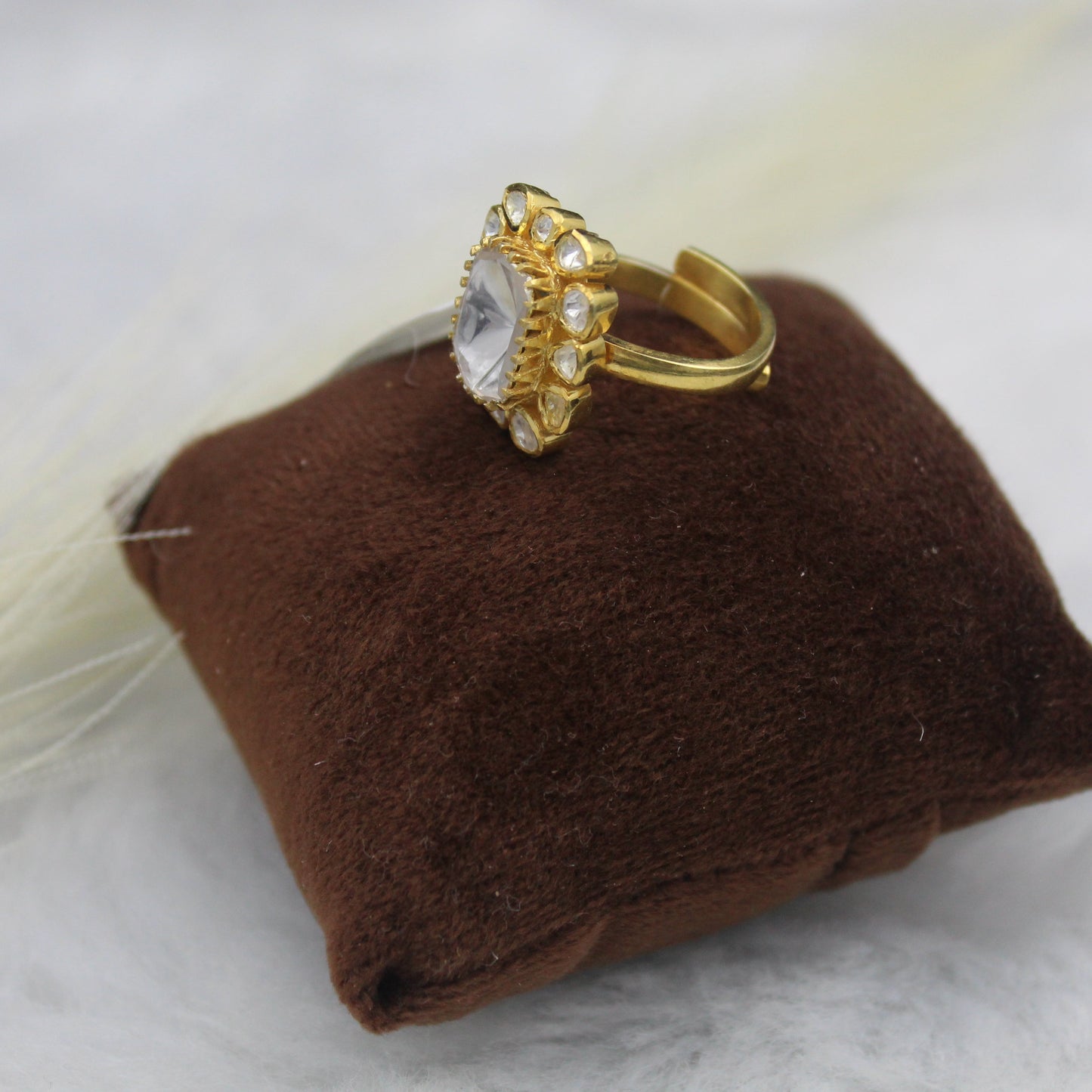 Handmade 925 Silver Polki Ring | Adjustable Polki Style | Vintage Gold Finish Indian Ethnic Jewelry