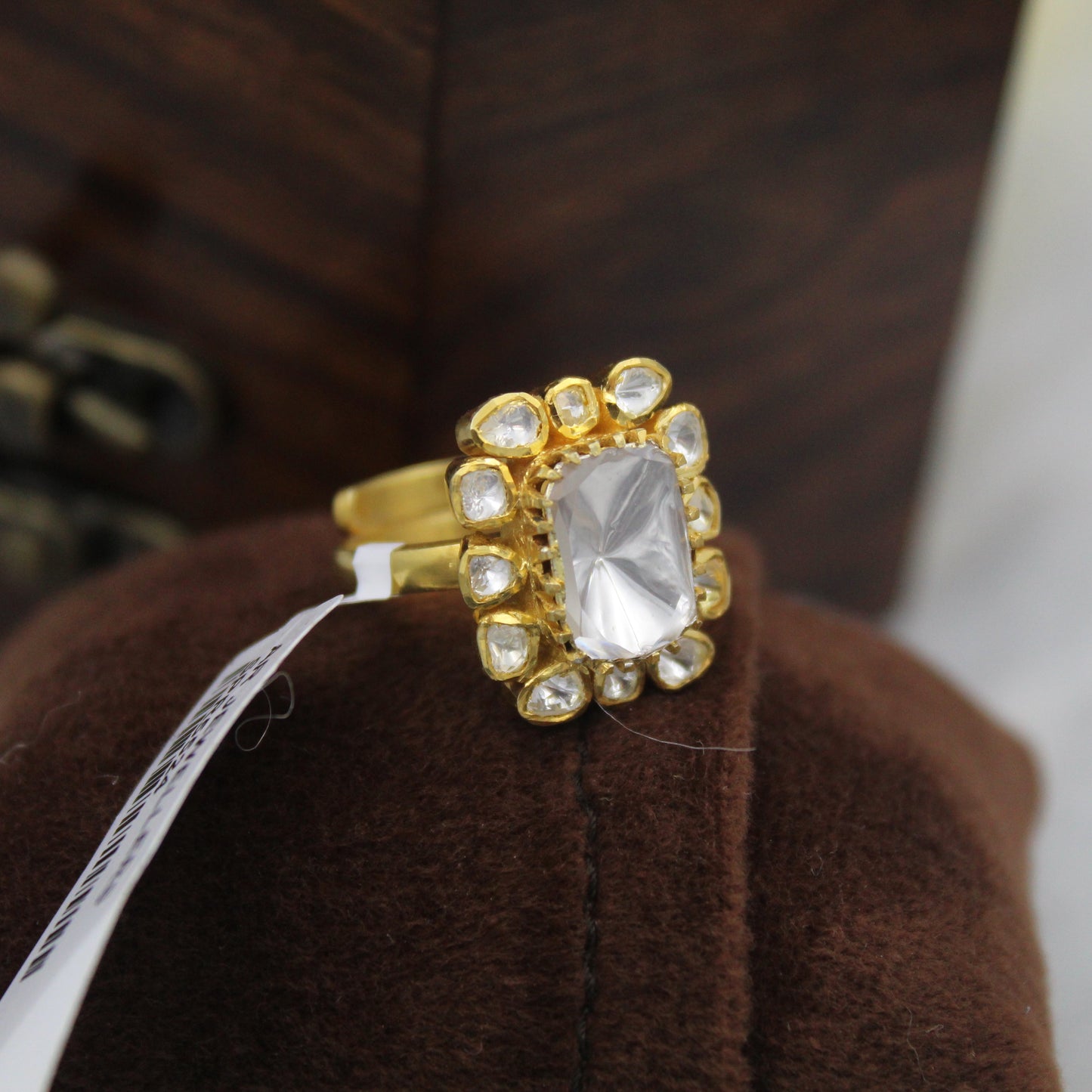 Handmade 925 Silver Polki Ring | Adjustable Polki Style | Vintage Gold Finish Indian Ethnic Jewelry
