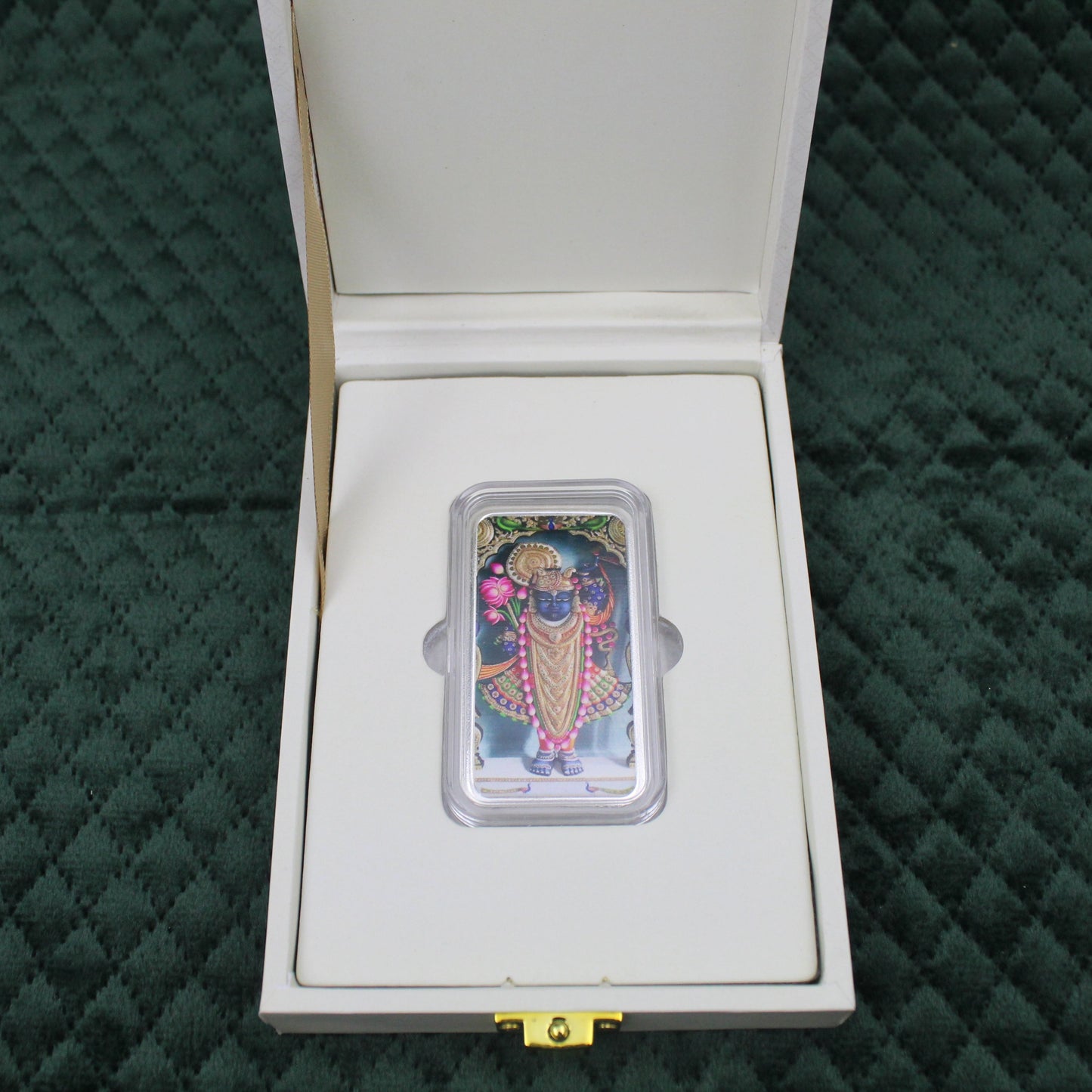 Pure Silver Shreenath Ji – 999 Silver Religious Bar with Enamel Finish