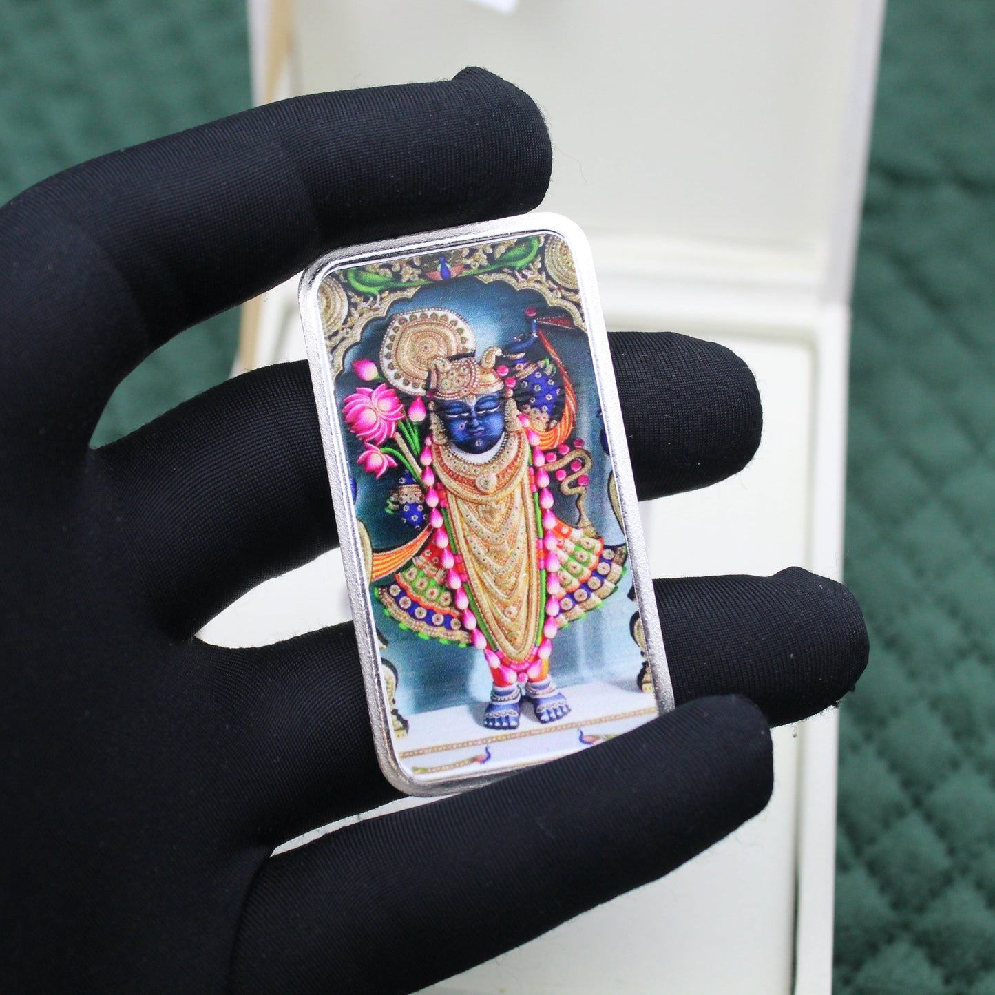 Pure Silver Shreenath Ji – 999 Silver Religious Bar with Enamel Finish