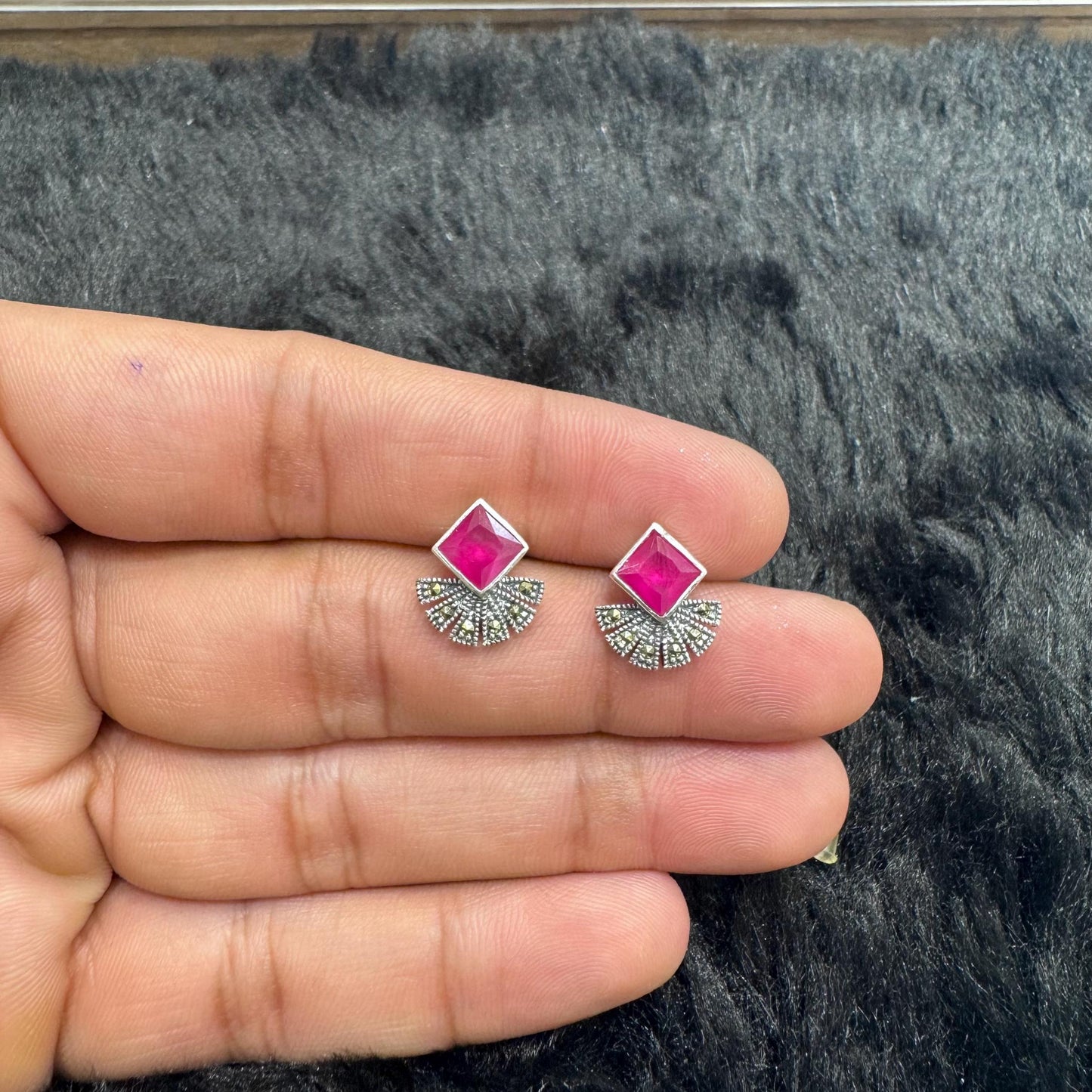 Silver 925 Gemstone Fan-Shaped Stud Earrings | Elegant Jewelry for Women | Unique Gift Idea & Accessory