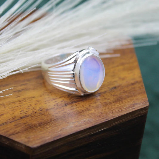 Handmade Sterling Silver Opal Ring | Vintage Style Men's Statement Jewelry | Authentic Opal Gemstone