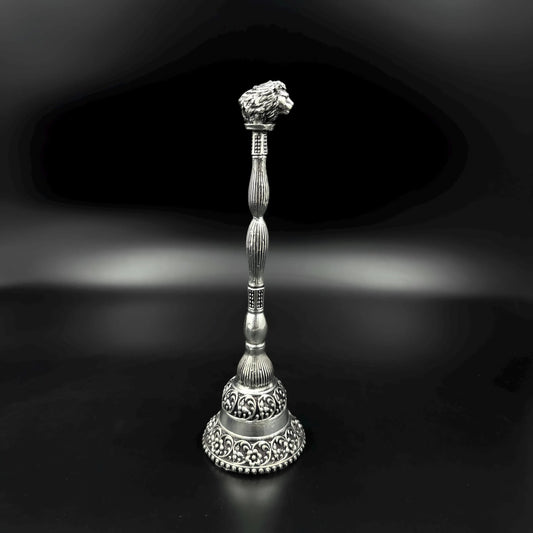 Handcrafted 925 Sterling Silver Lion Head Pooja Bell | Pure Silver Prayer Ghanti | Decorative Indian Temple Bell